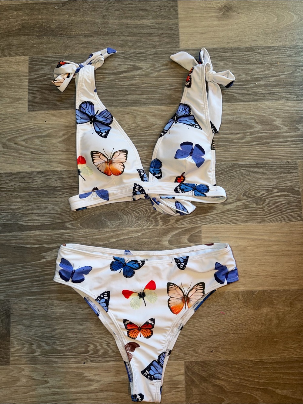 White Butterfly Print Two-Piece Swimsuit